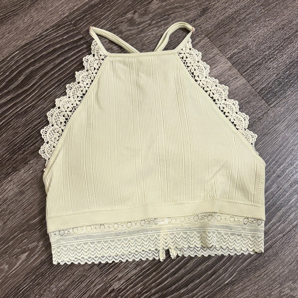 Lace Trim Sports Bra - Cream